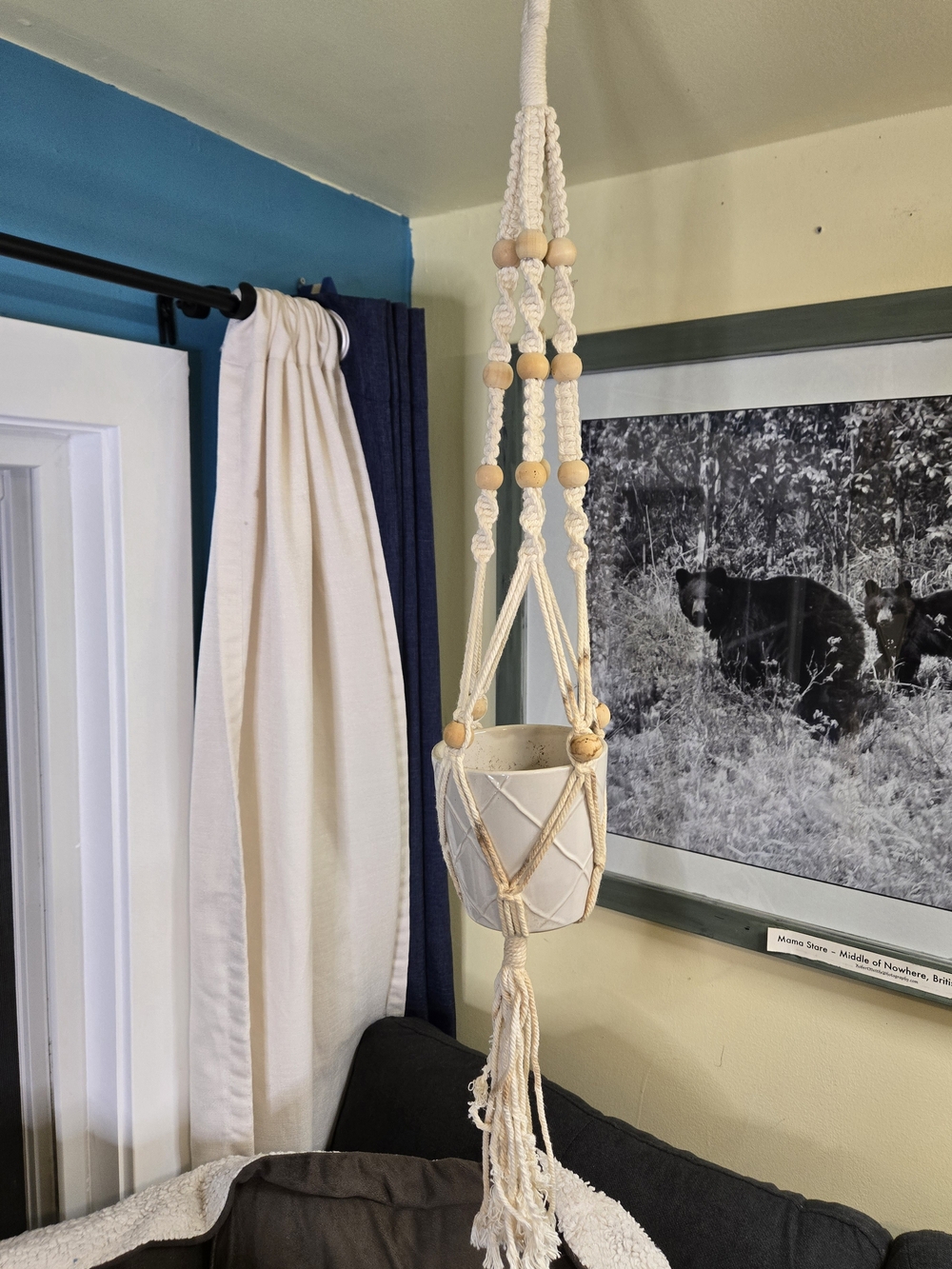 Macrame Plant Hanger with Wooden Beads – Boho Hanging Planter Holder